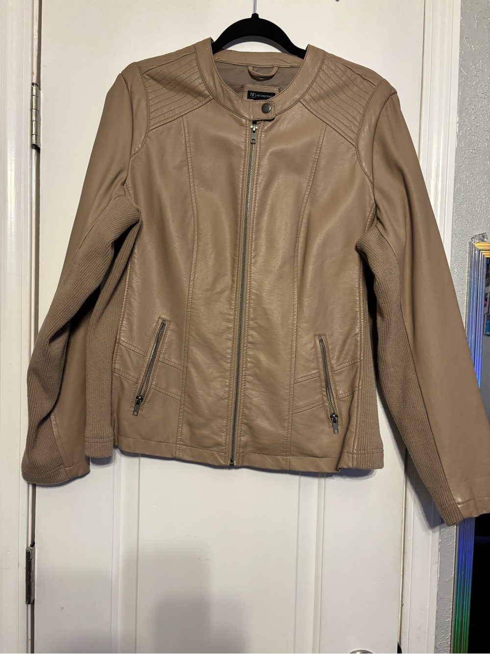New Directions Women's Tan Vinyl Zip Up Jacket